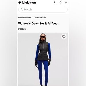 Lululemon Women's Down for It All Vest Black Zip Pocket Athleisure Yoga Puff 6